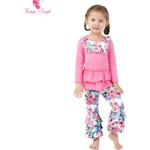 Kaiya Angel New Toddler Girl Clothing Baby Long Sleeve Kids Factory wholesale Girls Ruffle Outfits Wholesale Toddler Outfit