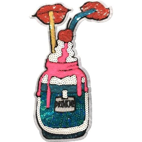 New Arrival Drink Me Sequined Patches for Clothes Coat DIY Sewing Accessories Sequins Drink Applique 2 Pieces/lot