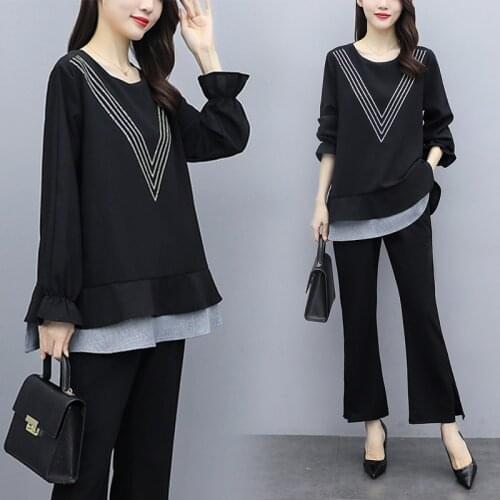 Autumn loose fashion women 2 piece set top and pants large size ensemble femme deux pieces year-old female costume