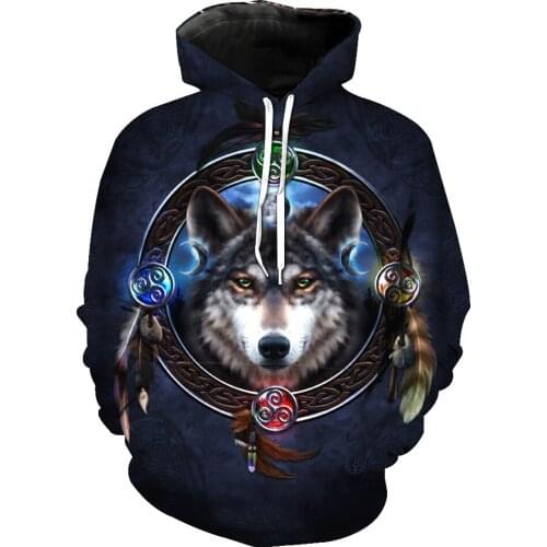 Papertiger Black Casual Hooded Sweatshirt Blue Mirror Graffiti Wolf Print Fun Hoodies