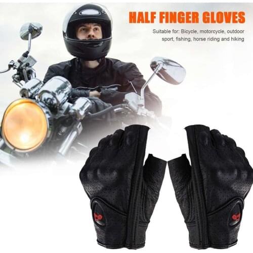 Motorcycle Gloves Leather Summer Breathable Half Finger Unisex Fingerless Glove For Moto Electric Scooter Bike Racing Cycling