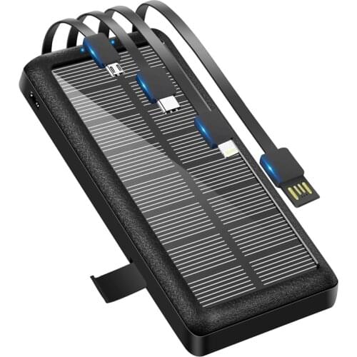 Portable Charger 30000mAh Solar Power Bank Built in Cable External Battery Powerbank for iPhone 12 Samsung S20 Xiaomi Poverbank