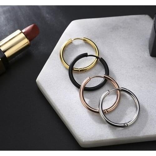 Simple Titanium Steel/Stainless Steel Hoop Earrings For Women Men Concise Small Round Circle Earrings Hoops Ear Bone Buckle Hoop