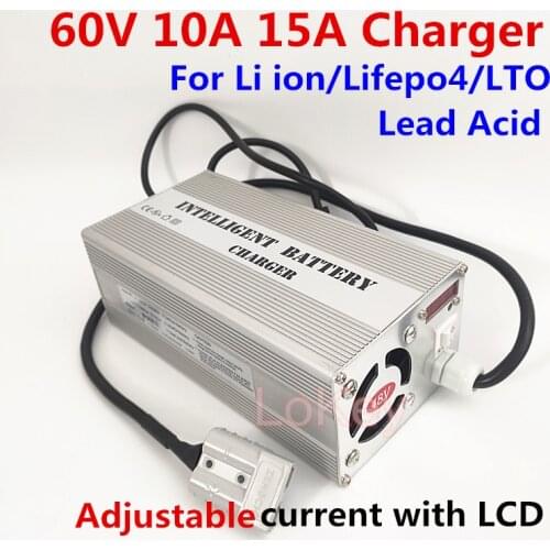 60V 10A 15A Adjustable Charger 16S 67.2V li-ion 20S 73V lifepo4 With LCD Display for lithium ion lipo Lead acid batterys