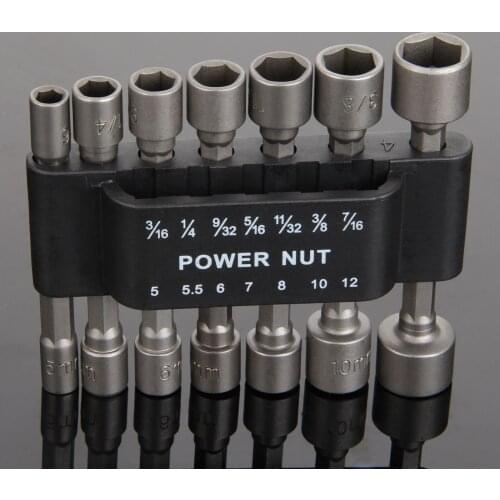 1/4" Shank Power Nut Driver Drill Bit SAE Metric Screw Socket Wrench Pneumatic Manual Screwdriver Electric Drill Woodworking DIY
