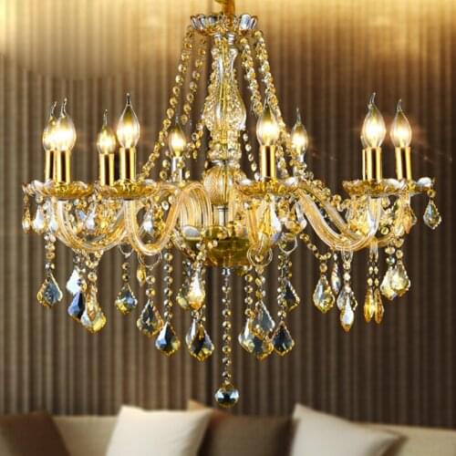 European style led crystal chandelier living room lobby lamps for bedroom restaurant clothing shop amber retro luxury lighting