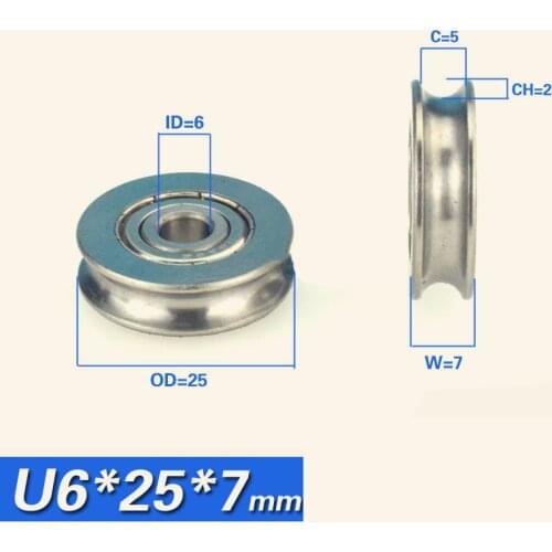 [U0625-7]5PCS stainless steel 440C U groove type ball bearing roller wheel 6*25*7 0625UU sliding window u metal pulley roller