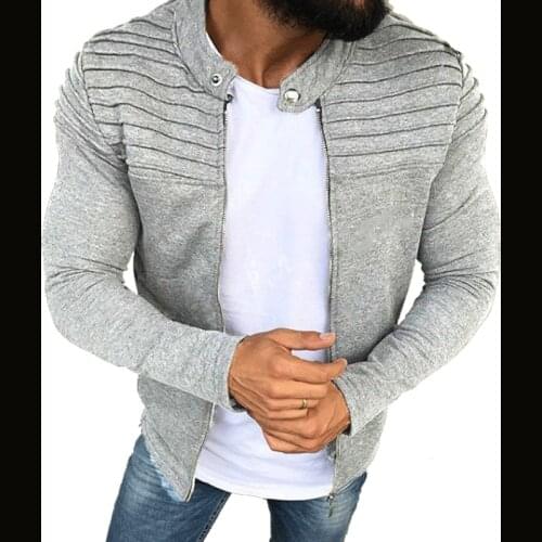 Spring Mens Pleated Casual Jacket Coat Man Zip Up Solid Long Sleeve Coat Tops Autumn Male Slim Fit Multicolor Outwear M-3XL