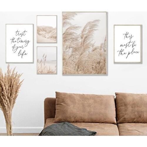 Vintage Plants Natural Pampas Grass Posters and Prints Mountain Landscape Coastal Wall Art Canvas Painting Living Room Decor