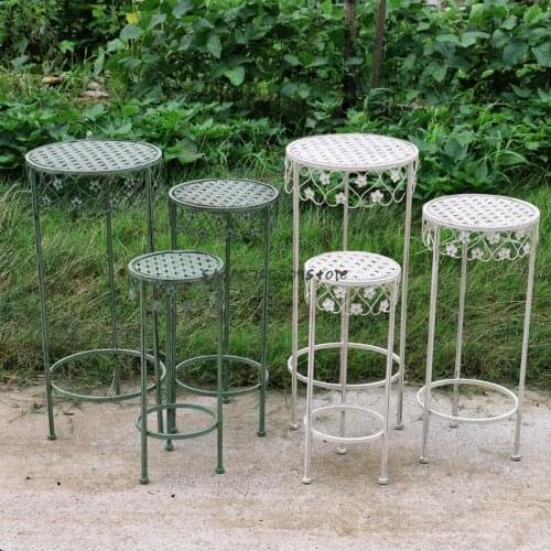 Iron art square round three-piece flower stand, old floor raised stool, ladder courtyard balcony, outdoor park shopping mall