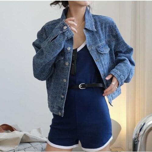 Autumn New Retro Fashionable Design Sense Presbyopia Ladies Denim Jacket Loose and Thin Lapel Long-sleeved Woman Coat WP37