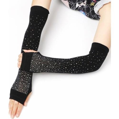 Female Black half finger Long Knitted Warm Driving Mittens Female Cute Fox Sailor Elasticity Dance Rhinestone Punk Gloves H37