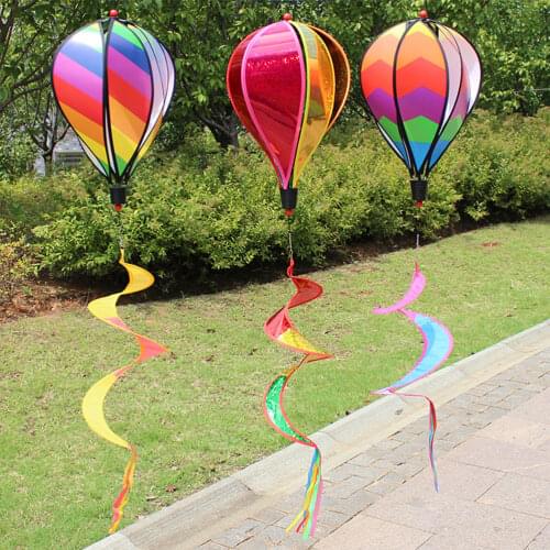 1Pc Rainbow Hot Air Balloon Wind Spinner Rotating Sequins Windmill Wind Hanging Decoration for Outdoor Garden Birthday Party