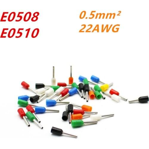 100pcs E0508 Tubular Wire Cold Pressure Connector Electrical Terminals Cable Crimps Wire Ferrules For 0.5mm2, 22 AWG Wire VE0510
