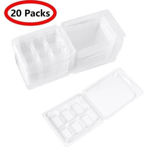 20pcs Wax Melt Molds Clear Empty Plastic Wax Melt Clamshells for Wickless Wax Melt Candles Boxes 6 Cell Clamshell Packaging Mold