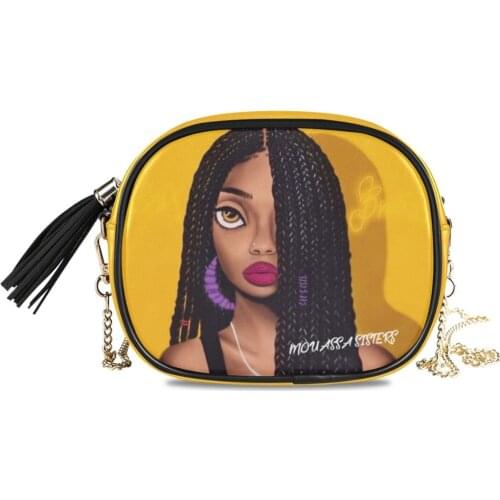 2021 New Fashion Luxury Leather Art Afro Girls Black Women Chain Crossbody Bag Female Shoulder Bags for Women Small Handbags