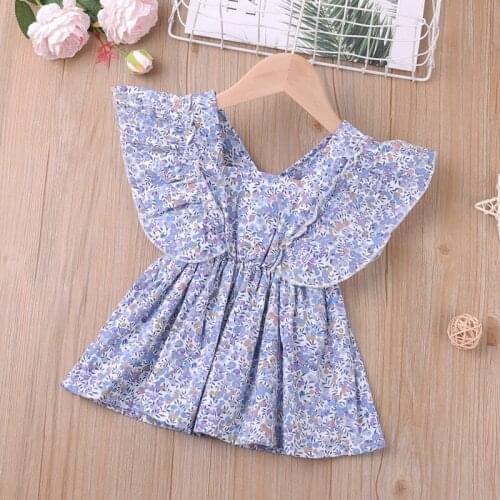 2021 Summer Floral Flying Sleeve Top For Girl Blouse For Girls T-Shirts Children Clothes Young Children Girl Clothes