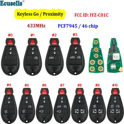 3/4/5/6/7 Keyless-Go Proximity Remote Key ASK 433.92MHz for Chyrsler/Dodge/Jeep PCF7953A ID46 Chip FCC ID: IYZ-C01C CY24 Blade