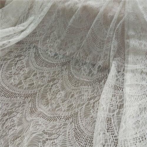 3M/Lot Summer French Eyelash Lace Fabric 150CM Wide Explosion Arc Mesh Wedding Dress Lace DIY Clothes Accessories Black White