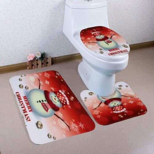 3pcs/Set Merry Christmas Waterproof Mat Bathroom Toilet Cover Seat Carpet Mat Set Printing Xmas Home Decoration