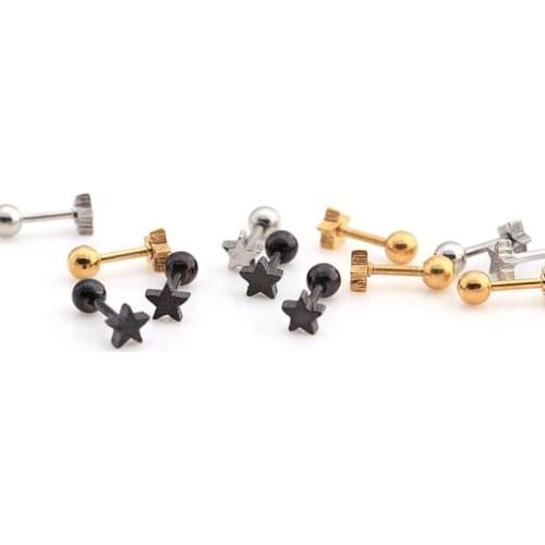 30 Pcs Gold Silver color Black Stainless Steel Tragus Ear Lovely Surgical Star Shape Nipple Ring Ear Helix Piercing Jewelry