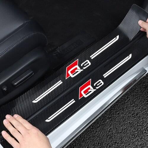 4PCS Car Sill Stickers For Audi Q3 Q5 Q7 Auto Accessories Carbon Fiber Decals Car Door Sill Guard Leather Stickers