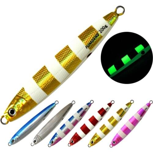 5PCS Glow Slow Jigging Metal Jig Deep sea Night Fishing Jigging Lure Jigbait spoon baits 200g