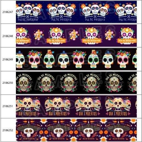 Different Sizes 10 Yards of the Day of the Dead Grosgrain Ribbon Hair Bow DIY Crafts Handmade Accessories