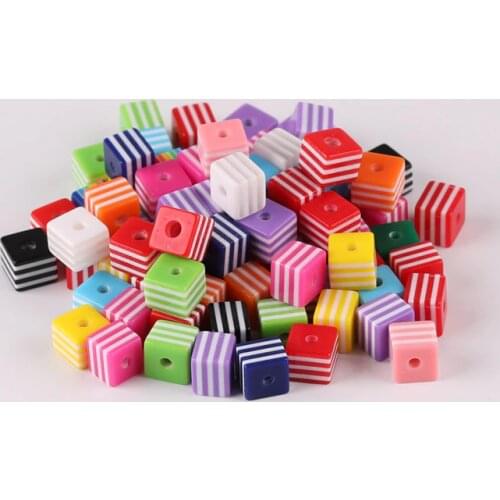 50pcs diy handmade bead material resin striped square beads