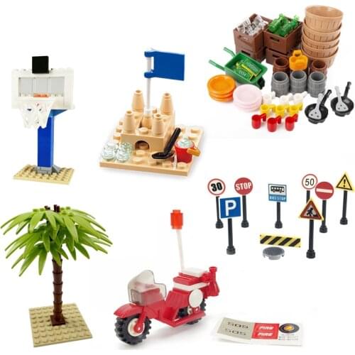 City MOC Sets Toys For Children Palm Tree Bed Drawer Table Traffic Light Phone Box Bookshelf ATM Toys Cities Compatible Blocks