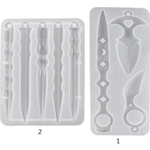 DIY Crystal Epoxy Resin Mold Keychain Finger Cots Knife Defense Pendant Keychain Mirror Silicone Mold For Resin