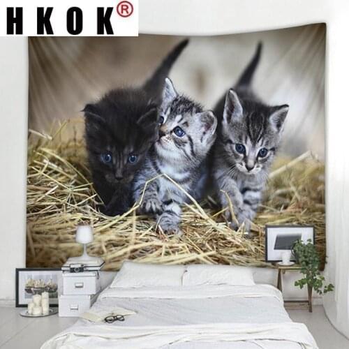 HKOK Kittens Cat Tapestry Wall Rugs Wall Hanging Covering Fabric Mural Background Cloth Towel Beach Fabric Blanket Living Decor