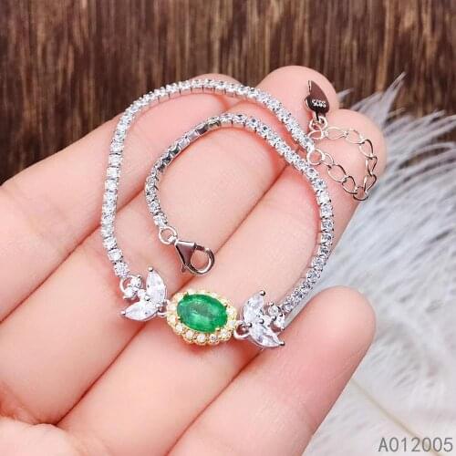 KJJEAXCMY Fine Jewelry 925 Sterling Silver inlaid gemstone Emerald women hand bracelet elegant support test hot selling