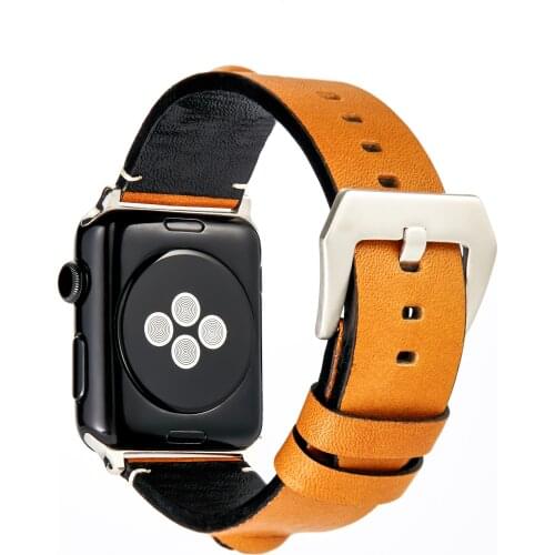 Brown Vintage Plain Leather for Apple Watch High Quality Watchband 22mm 24mm for Men & Women Suitable for Iwatch with 38mm 42mm