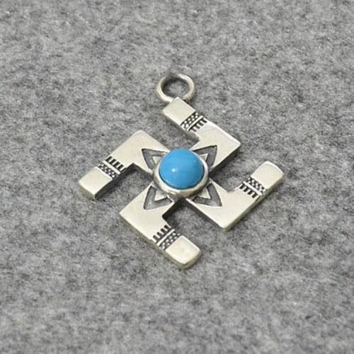 Takahashi Kagura Goros Sterling Silver Fashion Creative Mosaic Personality Blue Turquoise Big Curse Pendant for Men Necklace