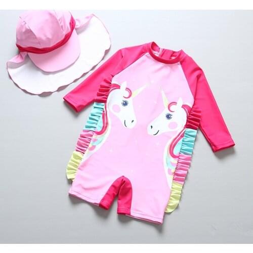 UPF50+ Girls Swimsuit 2~7Year Baby Girls Unicorn Swimwear Children Unicorn Floating Swimsuit Infant Baby Surfing suit-SW371