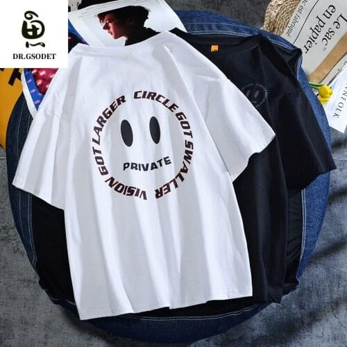 GSODET Summer T-Shirt Couple Cotton Harajuku Style Korean Mens and Womens O-Neck Drop Shoulder Sleeves Loose Tops