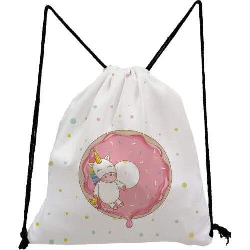 Unicorn Donut Printed Drawstring Bags Cute Casual Softback Bag Unisex Gift Candy Bag High Capacity Teenage Boys Girls Bookbag