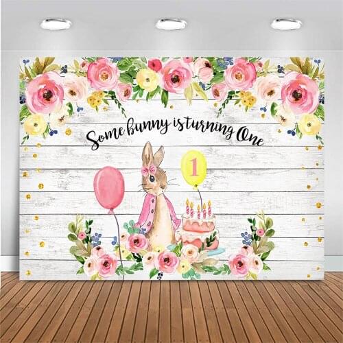 MOCSICKA 1st Birthday Backdrop for Photography Some Bunny is Turning One Birthday Party Photo Background Bunny Flower Cake Decor