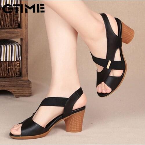 Fashion Women Sandals Platform Summer Round Mid Heel Peep Toe Casual Non-slip Back Strap Beach Ladies Shoes #SJPAE-82