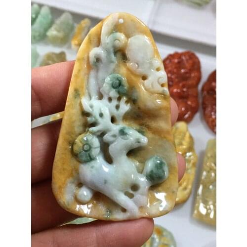 Real 7A Myanmar jade Hand-Carved jade deer jade pendant jade necklace pendants jewelry jade necklaces woman