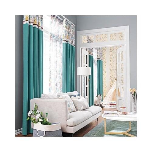 New cartoon coral mosaic cotton linen living room bedroom fabric curtain