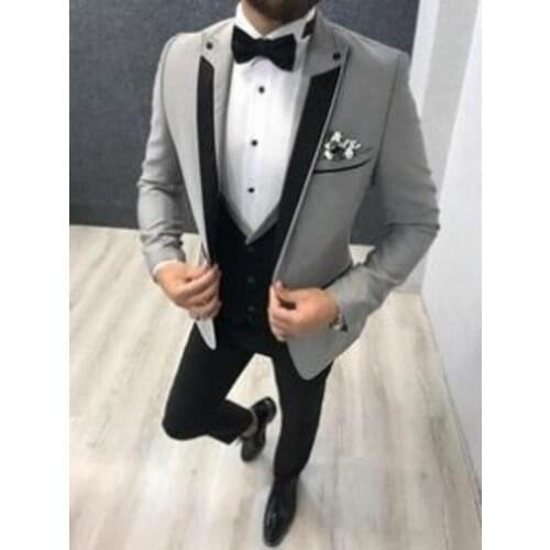 New Design One Button Grey Groom Tuxedos Peak Lapel Groomsmen Mens Wedding Prom Suits (Jacket+Pants+Vest+Tie) NO:500
