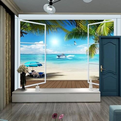 Custom Wallpaper Nordic Style Seascape Palm Tree Pastoral Murals Living Room TV Background Wall Painting Decor Papel De Parede