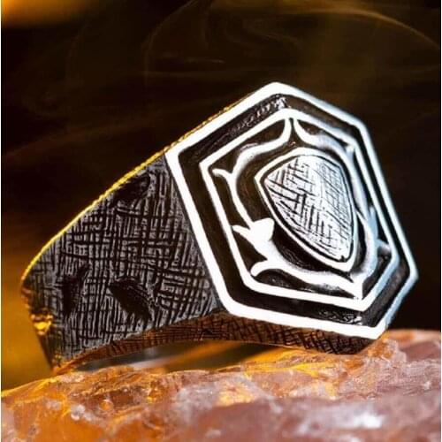 Silver Vintage Shield Style Men Ring Handcarved Fashion Men Jewelery Handmade Men Accessories Made in Turkey