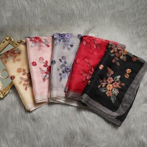 Fashion Silk Wool Scarf Women Luxury Brand Autumn Winter Summer Ladies Embroidery Scarf