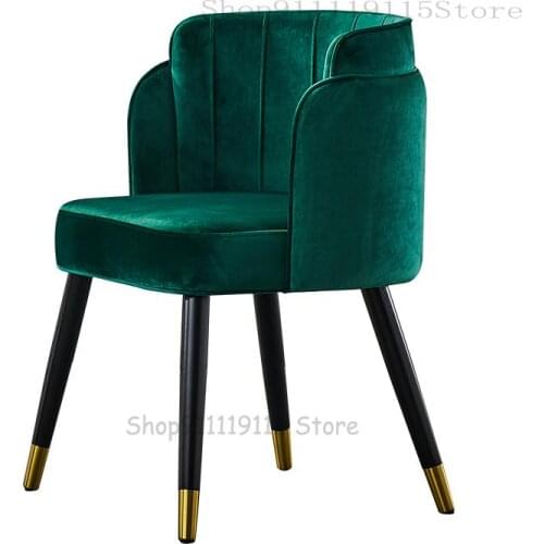 Nordic Luxury Dining Chair Modern Simple Solid Wood Back Cloth Net Red Dressing Chair Dark Green Negotiation Chair