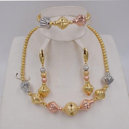 High Quality Dubai 3color Gold color Jewelry Set For Women african beads jewlery fashion necklace set earring jewelry