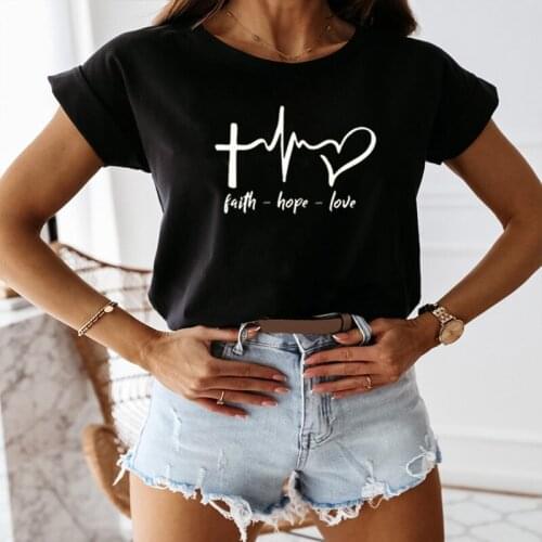 Faith Hope Love Women Christian T Shirt Casual Short Sleeve Top Tee Inspirational Slogan Fashion Graphic Jesus Faith Camisetas