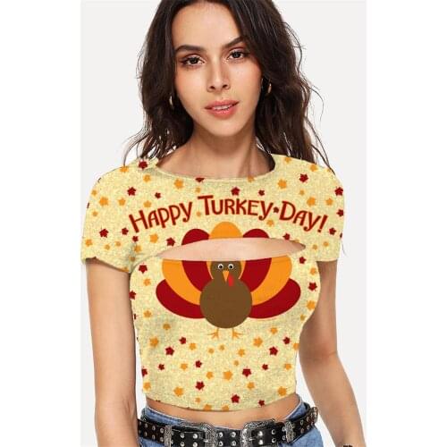 Somepet Thanksgiving T-shirt Women Animal Shirt Print Hip Hop Hollow Out T shirts Maple Leaf Tshirt Printed Short Sleeve Hip Hop